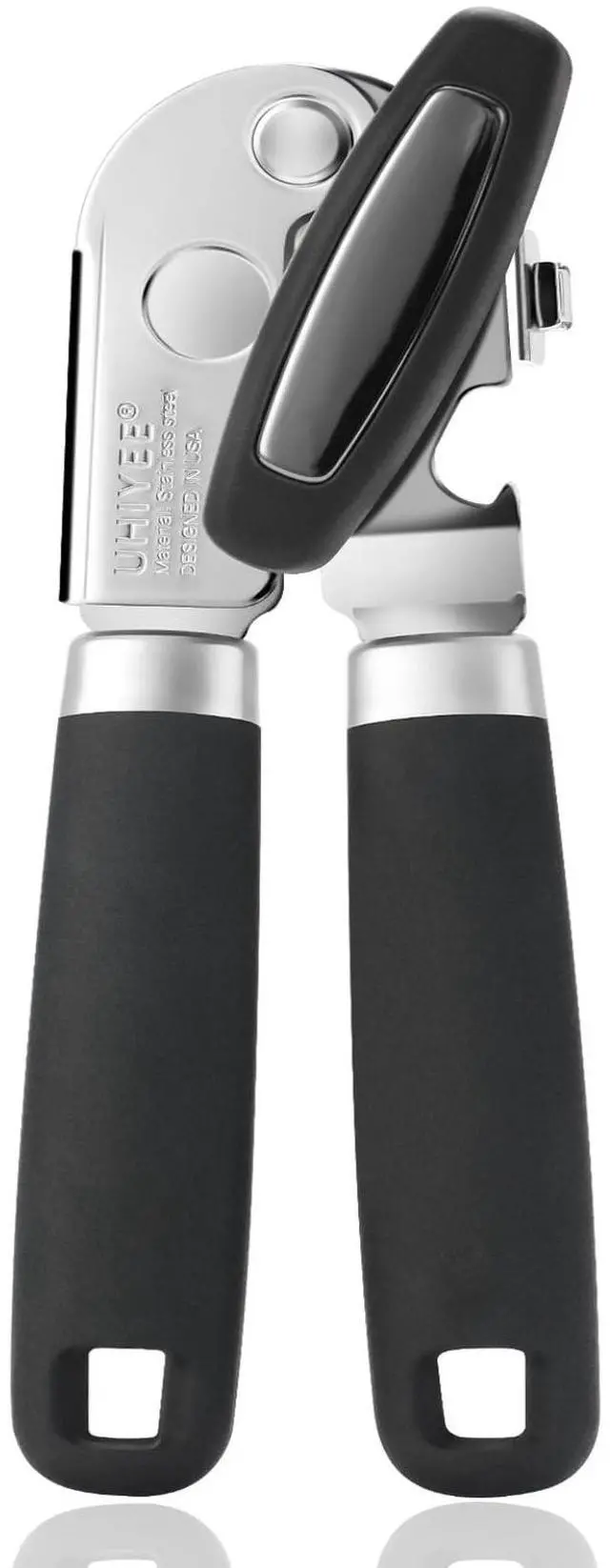 Main image of Hand Held Can Opener Manual with Magnet for Home Kitchen, Black | Easy Work, Premium 420J2 Steel, Magnetic Lid Lifter, Easy-Turn Oversized Knob, Arthritis Friendly, Smooth Edge