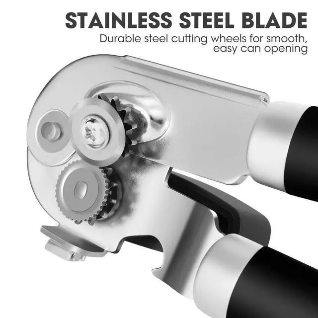 Alt view image 3 of 7 - Hand Held Can Opener Manual with Magnet for Home Kitchen, Black | Easy Work, Premium 420J2 Steel, Magnetic Lid Lifter, Easy-Turn Oversized Knob, Arthritis Friendly, Smooth Edge
