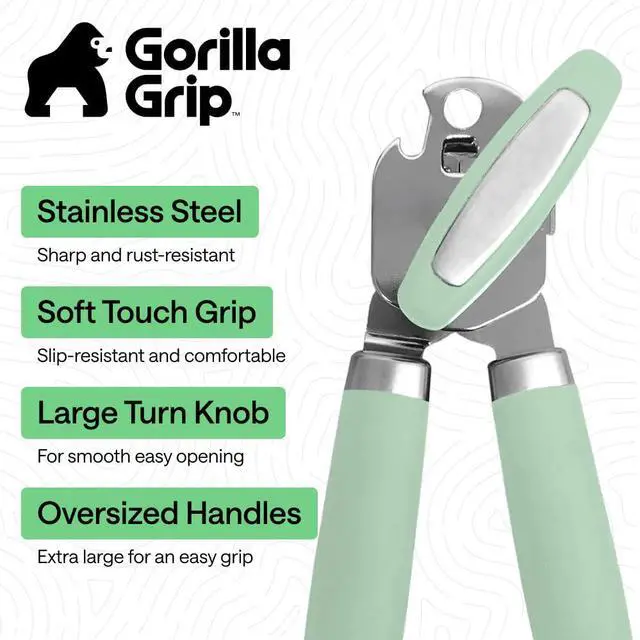 Alt view image 2 of 7 - Upgraded Model Stainless Steel Manual Can Opener, Mint | US Designed, Oversized Handheld Turn Knob, Comfortable Handle for Easy Turning, Multifunctional Kitchen Tool, Open Bottles