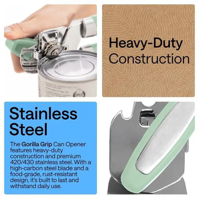 Alt view image 3 of 7 - Upgraded Model Stainless Steel Manual Can Opener, Mint | US Designed, Oversized Handheld Turn Knob, Comfortable Handle for Easy Turning, Multifunctional Kitchen Tool, Open Bottles