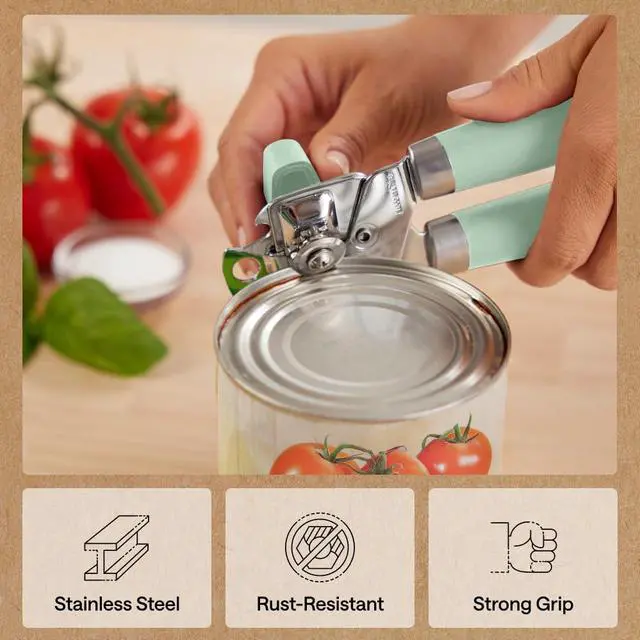 Alt view image 5 of 7 - Upgraded Model Stainless Steel Manual Can Opener, Mint | US Designed, Oversized Handheld Turn Knob, Comfortable Handle for Easy Turning, Multifunctional Kitchen Tool, Open Bottles