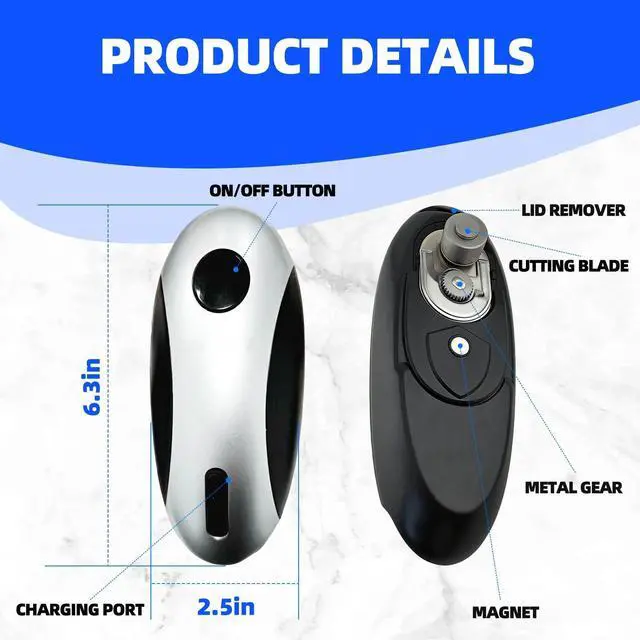 Alt view image 2 of 7 - Gray Cordless Electric Can Opener, Rechargeable Kitchen Gadget | SetandForget Cutting, InjuryProof Can Edges, USBC Charging, Compact Build, Great for Arthritic Hands, Fits Household Cans