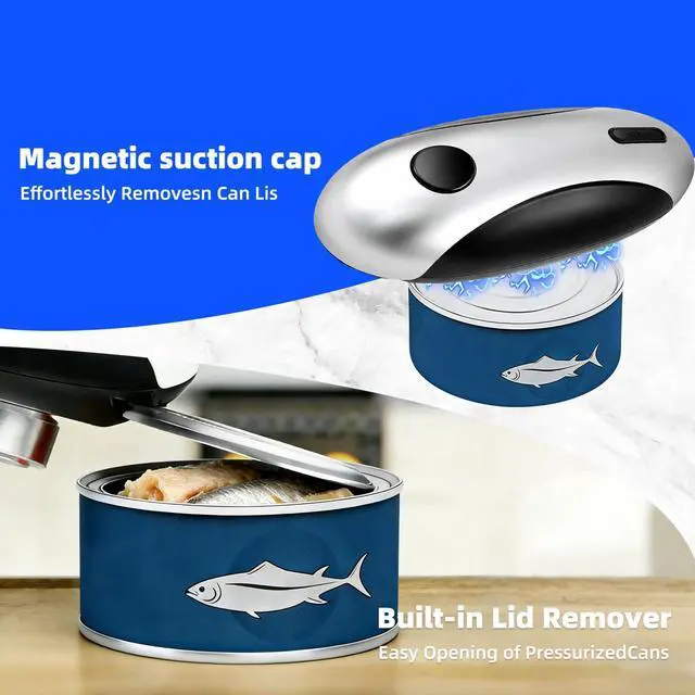 Alt view image 7 of 7 - Gray Cordless Electric Can Opener, Rechargeable Kitchen Gadget | SetandForget Cutting, InjuryProof Can Edges, USBC Charging, Compact Build, Great for Arthritic Hands, Fits Household Cans