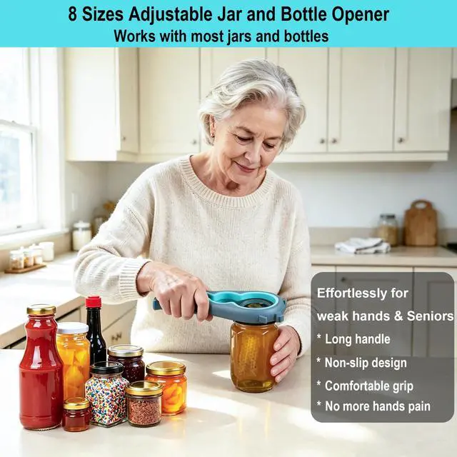 Alt view image 4 of 7 - Jar Opener & Bottle Opener for Seniors with Arthritis, Weak Hands | Adjustable Lid Opener Effortlessly Opens Jars, Bottles & Pop-Top Cans, Great for Senior Parents, Grandparents, or Loved Ones