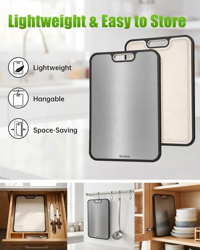 Alt view image 3 of 7 - Non Toxic Titanium Cutting Board for Kitchen, Food Grade Titanium Cutting Boards 2 in 1 Double Sides, Non Slip Cutting Mat 15" x 10"