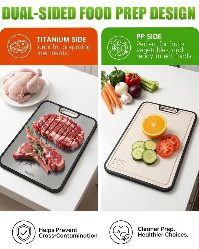 Alt view image 4 of 7 - Non Toxic Titanium Cutting Board for Kitchen, Food Grade Titanium Cutting Boards 2 in 1 Double Sides, Non Slip Cutting Mat 15" x 10"