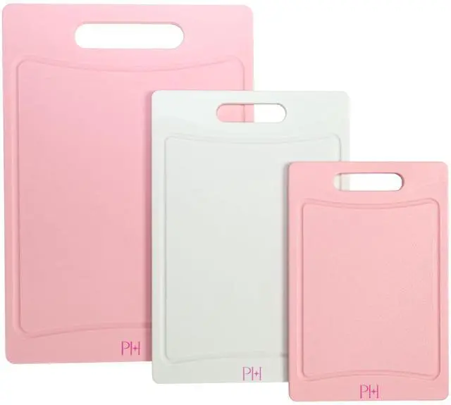 Main image of Cutting Boards for Kitchen, Reversible Dual Sided Plastic Cutting Board Set with Juice Grooves, Easy Grip Handle, Heavy Duty and Made Without BPA, Dishwasher Safe, 3-Piece, Pink and Cream