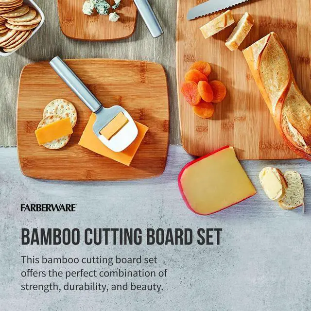 Alt view image 2 of 7 - Bamboo Cutting Board Set of 3, Reversible Cutting Boards for Kitchen - Large 11x14, Medium 8x10, Small 8x5 Inch - Charcuterie Board, Cheese Board, Bread Board