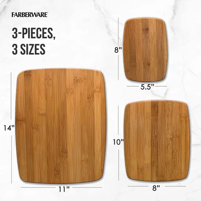 Alt view image 4 of 7 - Bamboo Cutting Board Set of 3, Reversible Cutting Boards for Kitchen - Large 11x14, Medium 8x10, Small 8x5 Inch - Charcuterie Board, Cheese Board, Bread Board