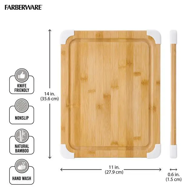 Alt view image 3 of 7 - Nonslip Bamboo Cutting Board with Juice Groove, 11x14 Inch, White