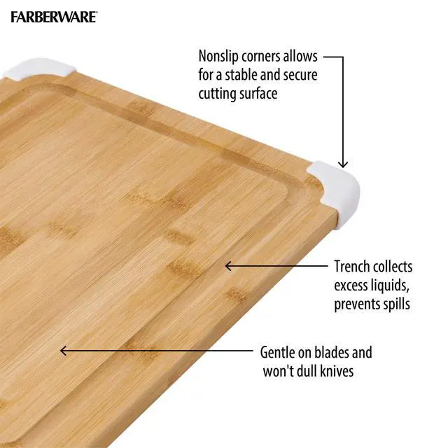 Alt view image 4 of 7 - Nonslip Bamboo Cutting Board with Juice Groove, 11x14 Inch, White