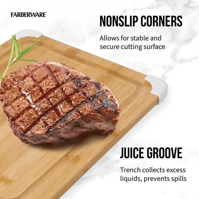 Alt view image 5 of 7 - Nonslip Bamboo Cutting Board with Juice Groove, 11x14 Inch, White