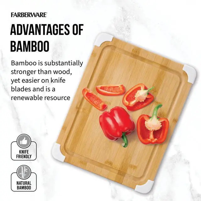 Alt view image 6 of 7 - Nonslip Bamboo Cutting Board with Juice Groove, 11x14 Inch, White