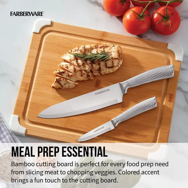 Alt view image 7 of 7 - Nonslip Bamboo Cutting Board with Juice Groove, 11x14 Inch, White