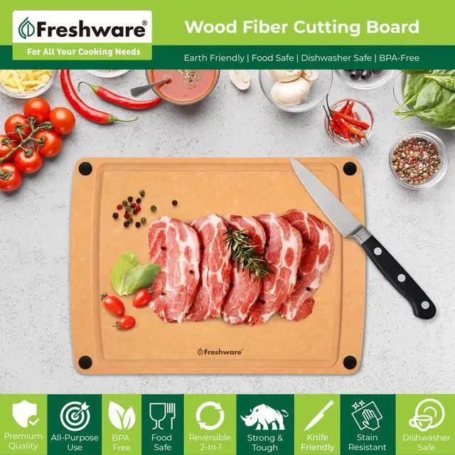 Alt view image 2 of 6 - Wood Cutting Board for Kitchen, Juice Groove, Non-Slip Silicone Feet, Dishwasher Safe, Large, 15" x 11.25", Natural