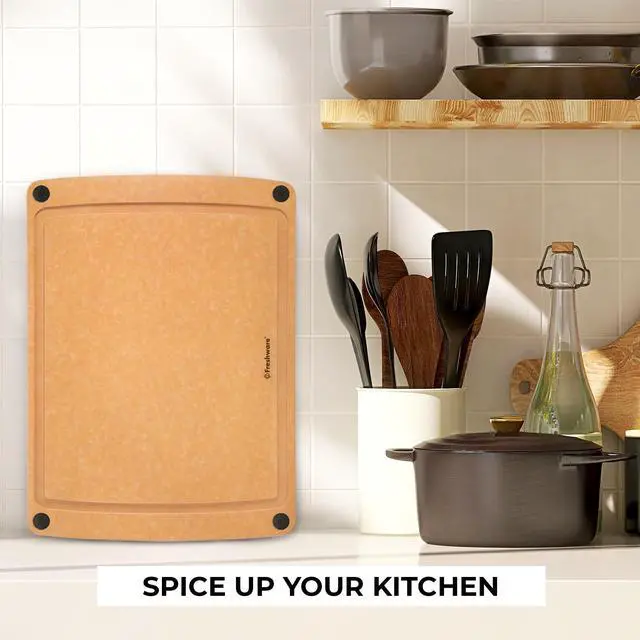 Alt view image 3 of 6 - Wood Cutting Board for Kitchen, Juice Groove, Non-Slip Silicone Feet, Dishwasher Safe, Large, 15" x 11.25", Natural