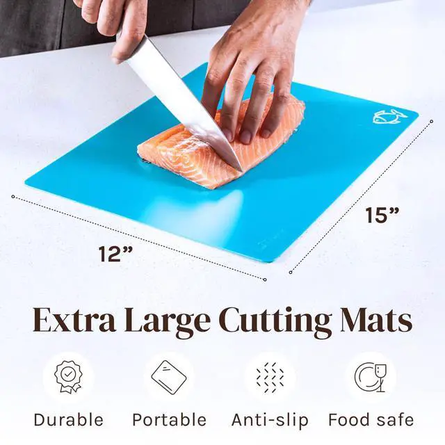 Alt view image 5 of 7 - Extra Thick Flexible Plastic Cutting Board Mats, Set of 6 for Kitchen, BPA Free, Non-Slip Waffle Back, Dishwasher Safe Cutting Boards, Color Coded with Food Icons, 15x12 Inch - Cooler Kitchen