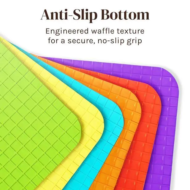 Alt view image 3 of 7 - Extra Thick Flexible Plastic Cutting Board Mats, Set of 6 for Kitchen, BPA Free, Non-Slip Waffle Back, Dishwasher Safe Cutting Boards, Color Coded with Food Icons, 15x12 Inch - Cooler Kitchen