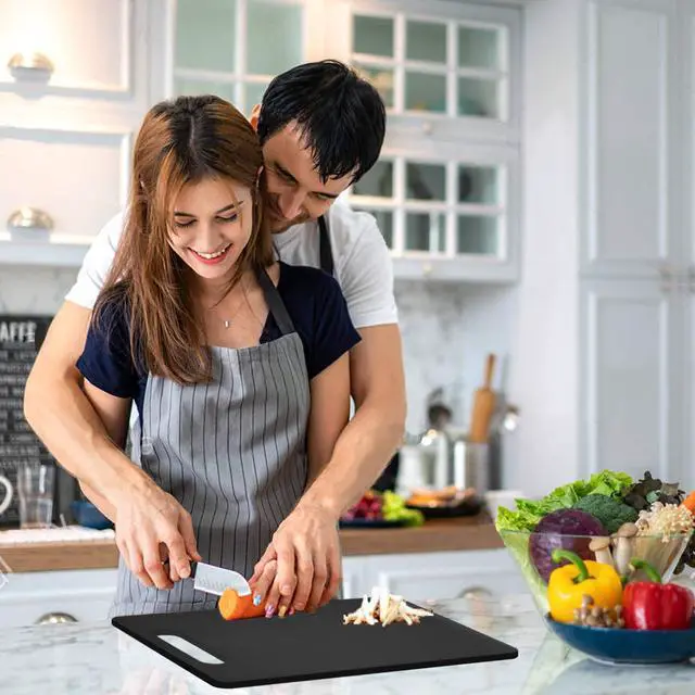 Alt view image 3 of 6 - Plastic Utility Cutting Board with Handles, Food Safe PP Material, BPA Free, Dishwasher Safe, Thick Chopping Board, Large Size, Easy Grip Handle, for Kitchen (Black)