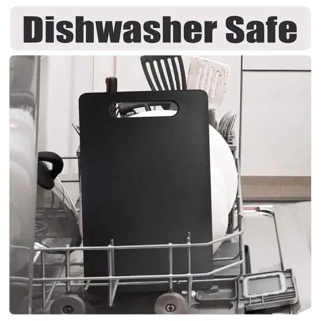 Alt view image 6 of 6 - Plastic Utility Cutting Board with Handles, Food Safe PP Material, BPA Free, Dishwasher Safe, Thick Chopping Board, Large Size, Easy Grip Handle, for Kitchen (Black)