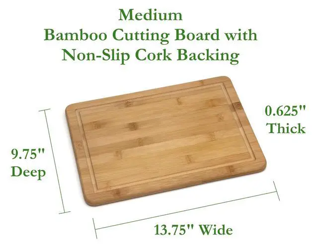 Alt view image 2 of 4 - Bamboo Wood Kitchen Cutting and Serving Board with Non-Slip Cork Backing, Medium, 13-3/4" x 9-3/4" x 5/8"