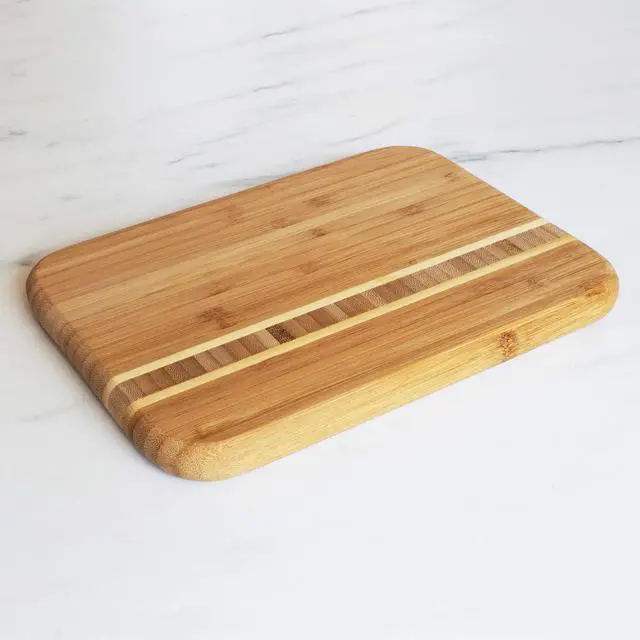 Alt view image 4 of 7 - Barbados Small Bamboo Cutting Board, 9 x 6.5 Inches | Small cutting board for fruit, vegetables, garnishes, and sandwiches. End-grain bamboo inlay adds standout style.
