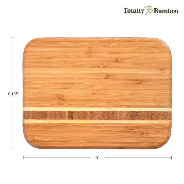 Alt view image 6 of 7 - Barbados Small Bamboo Cutting Board, 9 x 6.5 Inches | Small cutting board for fruit, vegetables, garnishes, and sandwiches. End-grain bamboo inlay adds standout style.
