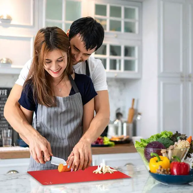 Alt view image 7 of 7 - Cutting Board Mats Flexible Plastic Colored Mats with Food Icons, BPA-Free, Non-Porous, Anti-skid back and Dishwasher Safe, Set of 7 Rainbow - 7 Pieces