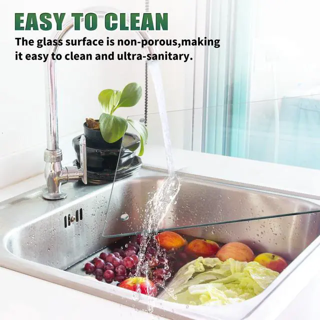 Alt view image 3 of 7 - Tempered Glass Cutting Board for Kitchen Counter, 12x16 inch Clear Cutting Board for Countertop, Non-Slip, Heat-Resistant, Easy to Clean, Kitchen Decoration