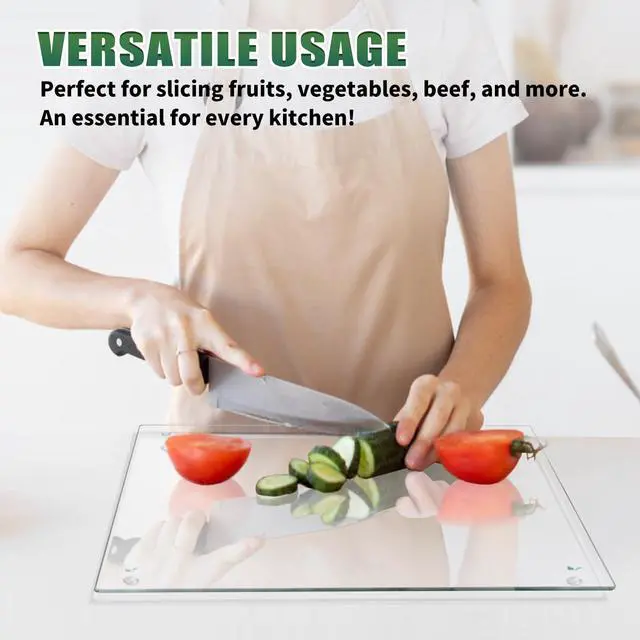 Alt view image 4 of 7 - Tempered Glass Cutting Board for Kitchen Counter, 12x16 inch Clear Cutting Board for Countertop, Non-Slip, Heat-Resistant, Easy to Clean, Kitchen Decoration