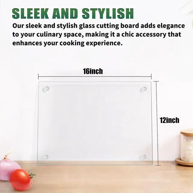 Alt view image 6 of 7 - Tempered Glass Cutting Board for Kitchen Counter, 12x16 inch Clear Cutting Board for Countertop, Non-Slip, Heat-Resistant, Easy to Clean, Kitchen Decoration