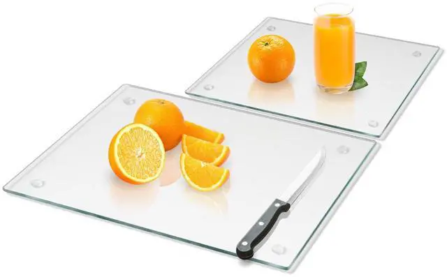 Main image of Tempered Glass Cutting Board for Kitchen, Clear Glass Board for Countertop, Heat Resistant, with Non-Slip Feet, 12x16" & 12x8" 2 Pcs Clear