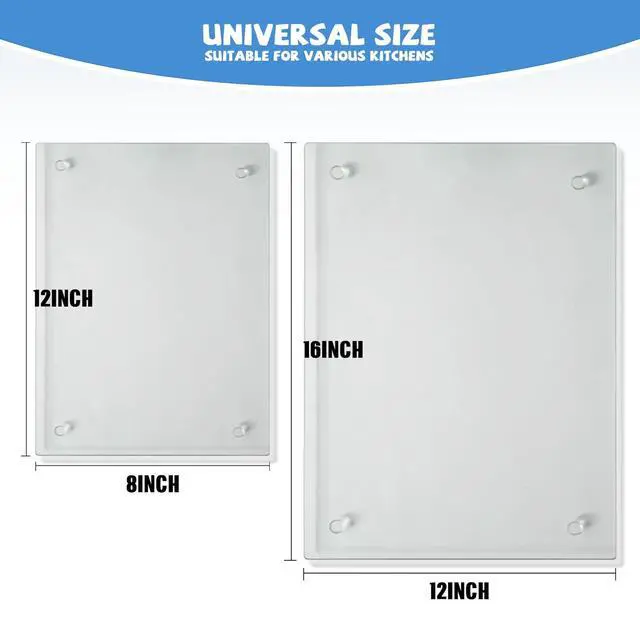 Alt view image 2 of 7 - Tempered Glass Cutting Board for Kitchen, Clear Glass Board for Countertop, Heat Resistant, with Non-Slip Feet, 12x16" & 12x8" 2 Pcs Clear