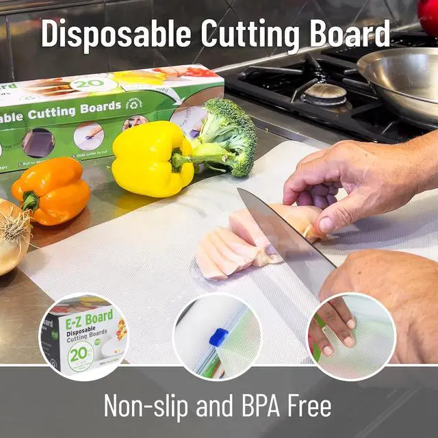 Alt view image 4 of 7 - E-Z Board Disposable Plastic Cutting Board, 20 Square Feet, Easy Clean-Up and Convenient Use, Ideal for Camping, Hunting, Boating, and For People With Food Allergies, Clear