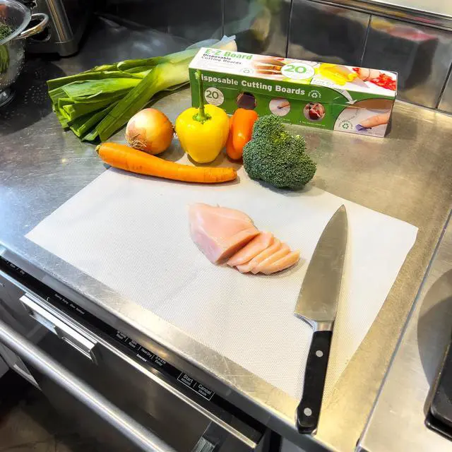 Alt view image 6 of 7 - E-Z Board Disposable Plastic Cutting Board, 20 Square Feet, Easy Clean-Up and Convenient Use, Ideal for Camping, Hunting, Boating, and For People With Food Allergies, Clear