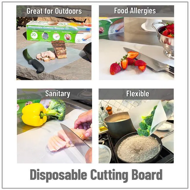 Alt view image 5 of 7 - E-Z Board Disposable Plastic Cutting Board, 20 Square Feet, Easy Clean-Up and Convenient Use, Ideal for Camping, Hunting, Boating, and For People With Food Allergies, Clear