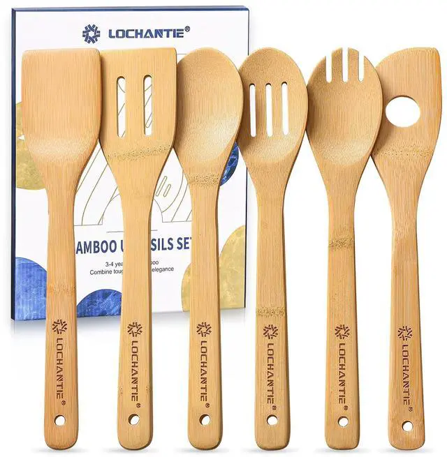 Main image of Wooden Spoons for Cooking Bamboo Utensils Set (6 Pieces) - Essential Tools Wooden Spoons & Spatula for Everyday Stirring, Mixing, Flipping & Serving, Gentle on Nonstick Cookware