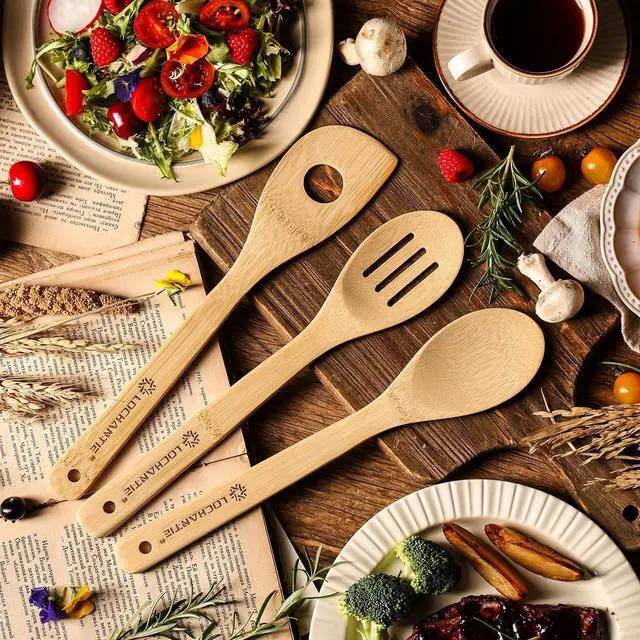 Alt view image 4 of 7 - Wooden Spoons for Cooking Bamboo Utensils Set (6 Pieces) - Essential Tools Wooden Spoons & Spatula for Everyday Stirring, Mixing, Flipping & Serving, Gentle on Nonstick Cookware