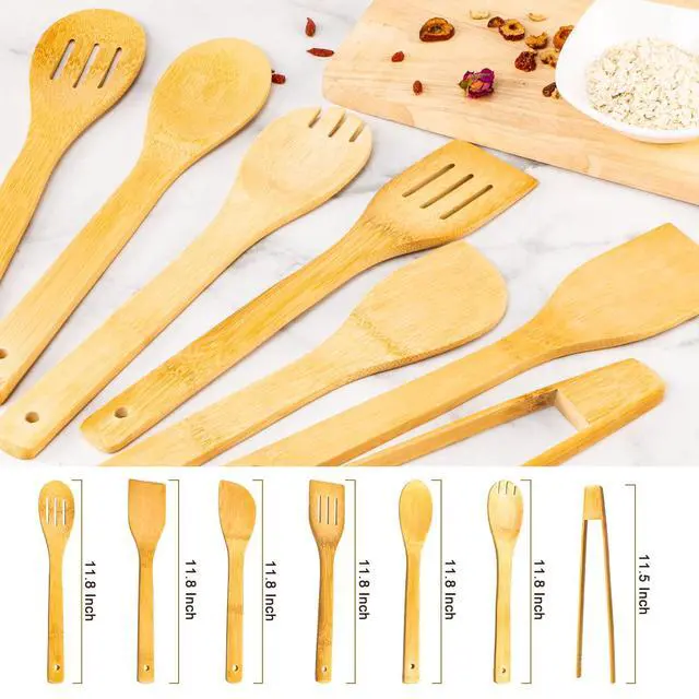 Alt view image 2 of 7 - 7-Piece Wooden Cooking Spoons, Natural Bamboo Utensil Set | Natural Bamboo with Squared Edges Scrapes Up Fond Easily for Richer Sauce, Lightweight, Sustainable, Naturally Hygienic