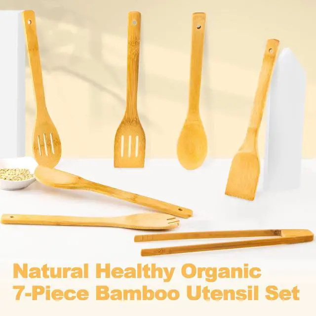 Alt view image 3 of 7 - 7-Piece Wooden Cooking Spoons, Natural Bamboo Utensil Set | Natural Bamboo with Squared Edges Scrapes Up Fond Easily for Richer Sauce, Lightweight, Sustainable, Naturally Hygienic
