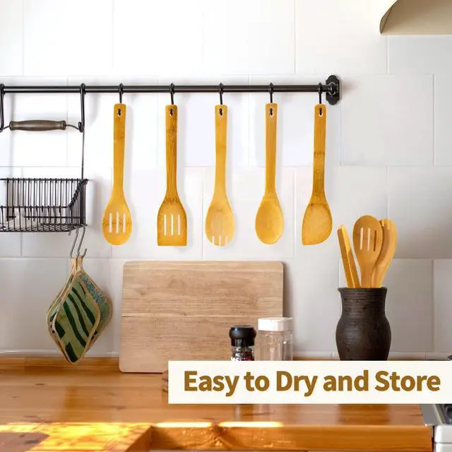 Alt view image 5 of 7 - 7-Piece Wooden Cooking Spoons, Natural Bamboo Utensil Set | Natural Bamboo with Squared Edges Scrapes Up Fond Easily for Richer Sauce, Lightweight, Sustainable, Naturally Hygienic