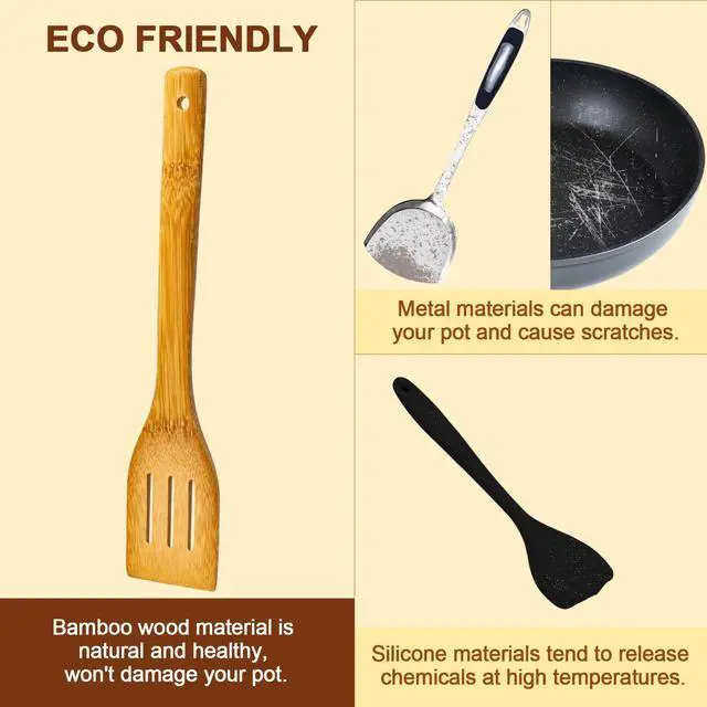 Alt view image 6 of 7 - 7-Piece Wooden Cooking Spoons, Natural Bamboo Utensil Set | Natural Bamboo with Squared Edges Scrapes Up Fond Easily for Richer Sauce, Lightweight, Sustainable, Naturally Hygienic