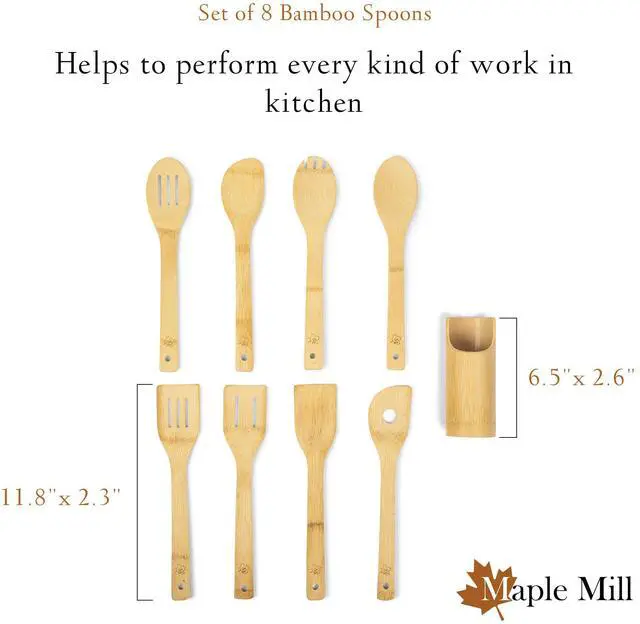 Alt view image 2 of 7 - Bamboo Spoons for Cooking - Set of 8 Spoons with Holder - Wooden Cooking Spoons - Non-toxic & Organic Bamboo Cooking Utensils with Spoon Set & Spatula - Premium Kitchen Utensils