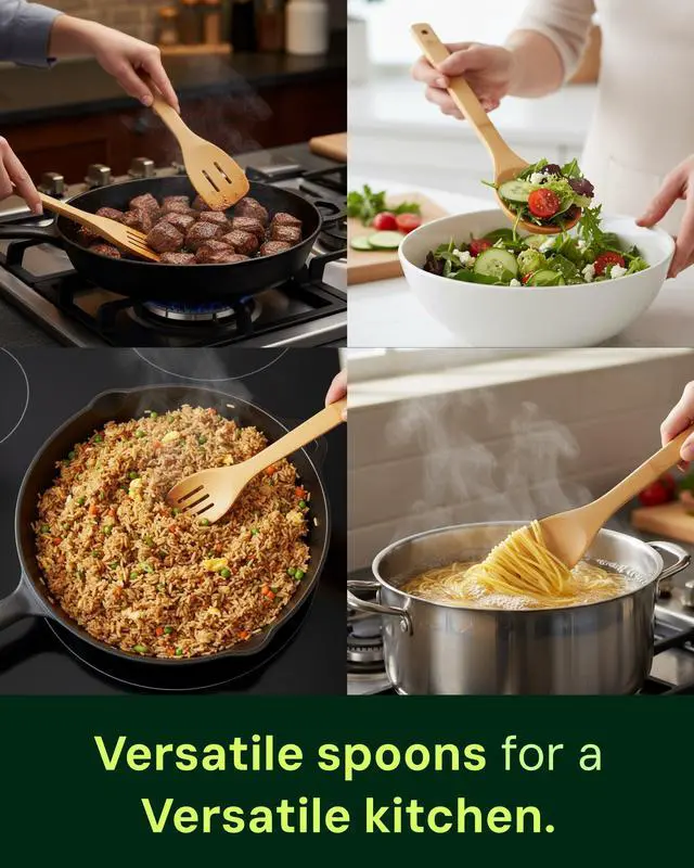 Alt view image 6 of 7 - Bamboo Spoons for Cooking - Set of 8 Spoons with Holder - Wooden Cooking Spoons - Non-toxic & Organic Bamboo Cooking Utensils with Spoon Set & Spatula - Premium Kitchen Utensils