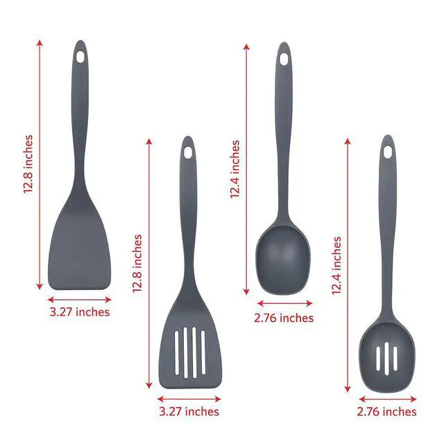 Alt view image 3 of 5 - Kitchen Utensils Set, 8pcs - Nonstick Cooking Tools with Utensil Holder - Nylon Spoon, Ladle, Skimmer, Spaghetti Server, and Turner Spatula Set - Dishwasher Safe, Grey