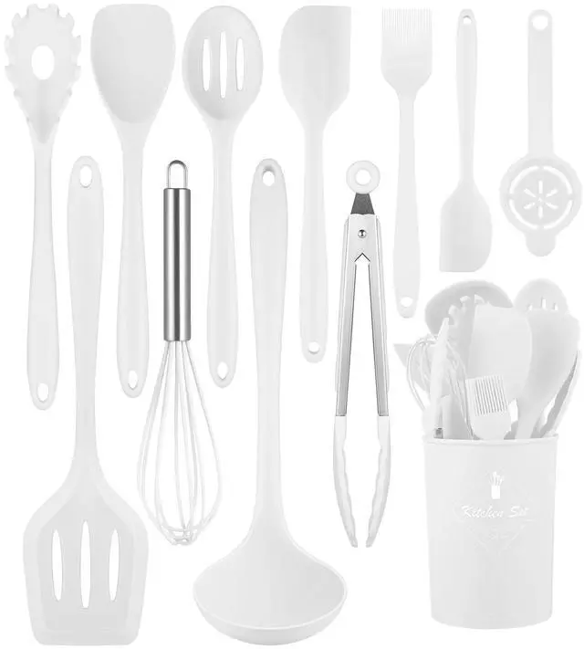Main image of White Kitchen Utensils Set-12 Pieces Silicone Cooking Utensils Set | Dishwasher Safe 392°F Heat Resistant Spatula Set Kitchen Utensil Set for Nonstick Cookware,Best Kitchen Tools with Holder