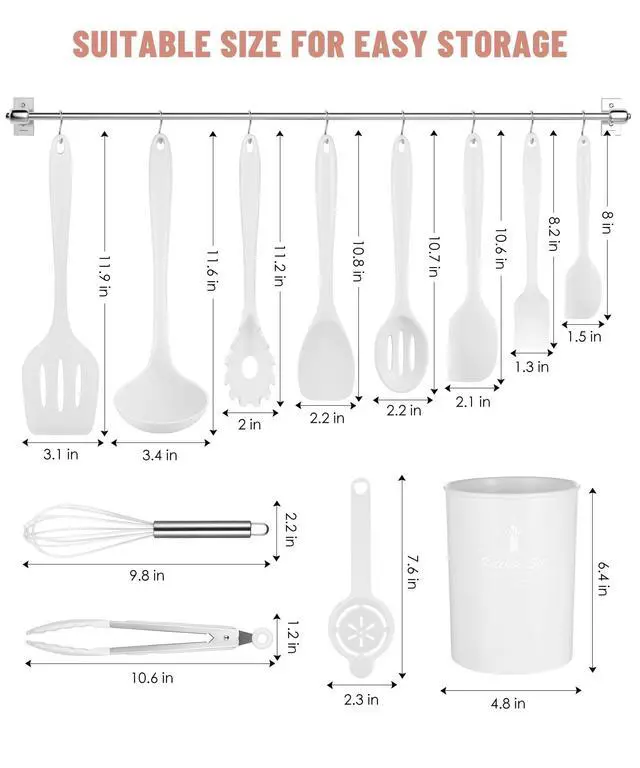 Alt view image 2 of 7 - White Kitchen Utensils Set-12 Pieces Silicone Cooking Utensils Set | Dishwasher Safe 392°F Heat Resistant Spatula Set Kitchen Utensil Set for Nonstick Cookware,Best Kitchen Tools with Holder