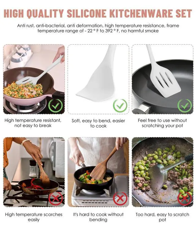 Alt view image 3 of 7 - White Kitchen Utensils Set-12 Pieces Silicone Cooking Utensils Set | Dishwasher Safe 392°F Heat Resistant Spatula Set Kitchen Utensil Set for Nonstick Cookware,Best Kitchen Tools with Holder