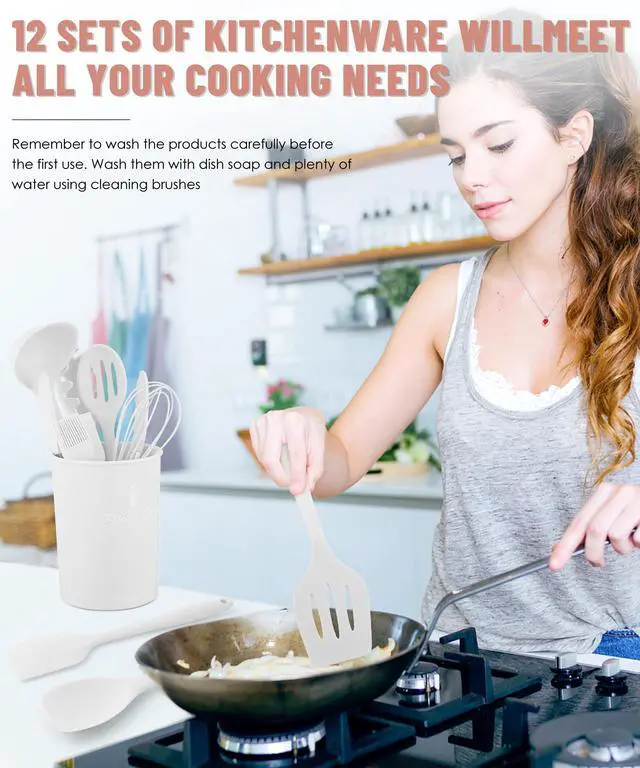 Alt view image 4 of 7 - White Kitchen Utensils Set-12 Pieces Silicone Cooking Utensils Set | Dishwasher Safe 392°F Heat Resistant Spatula Set Kitchen Utensil Set for Nonstick Cookware,Best Kitchen Tools with Holder