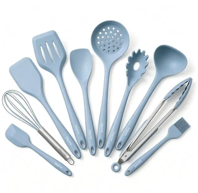 Main image of Silicone Cooking Utensil Set, 10PCS Utensils for Non Stick Pan, Blue | Heat Resistant 480, One-piece Design, Food Grade, Non Toxic Silicone Kitchen Utensils, Easy Cleaning, Dishwasher Safe